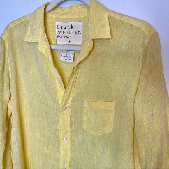 Frank & Eileen Linen Mary Shirt dress Bright Yellow Size Small Casual Resortwear - Picture 10 of 11